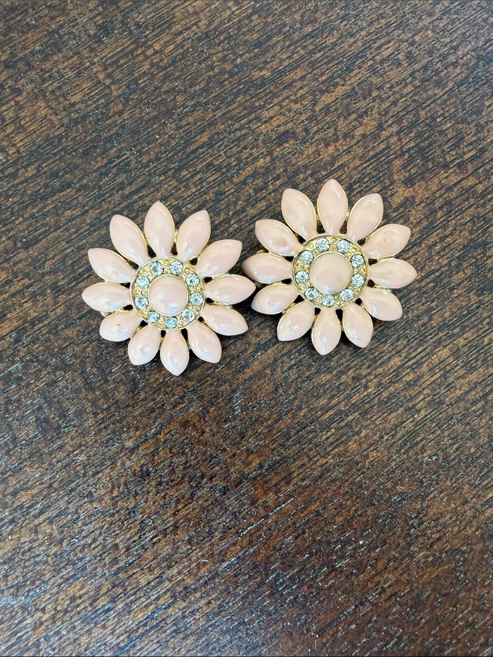 Delicate Pink Floral Crystal Clip On Earrings